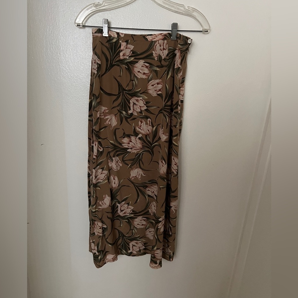Charter Club 100% Silk vintage lined Brown floral print Midi/Maxi Skirt 6P